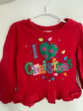 Garanimals Red Long-Sleeve 'I ♥ Christmas' Ruffle-Hem Top